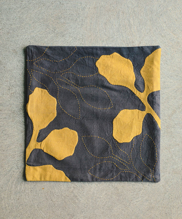 Grey hand woven kantha stitch cotton cushion cover