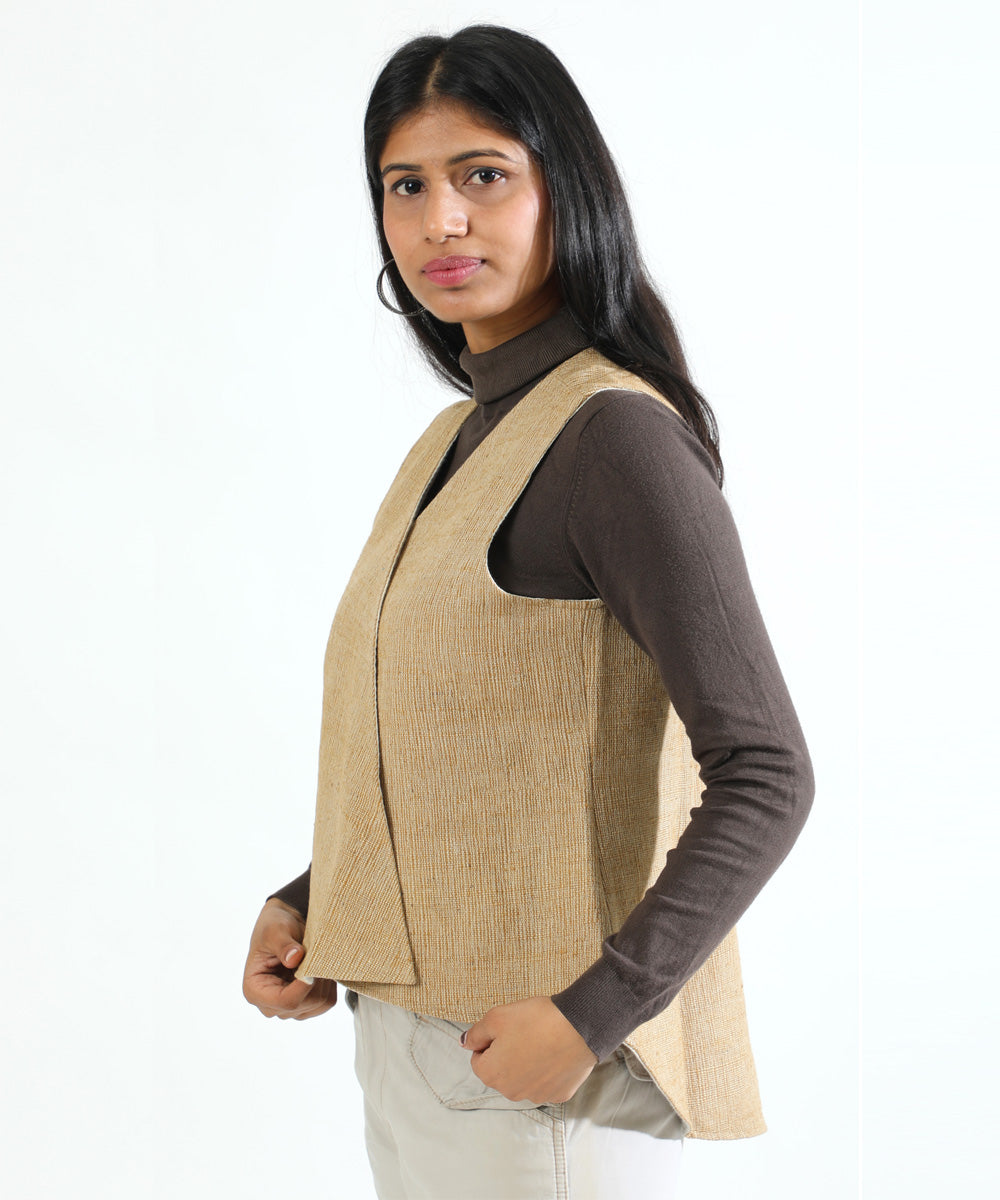 Light brown cascade handwoven woollen short jacket