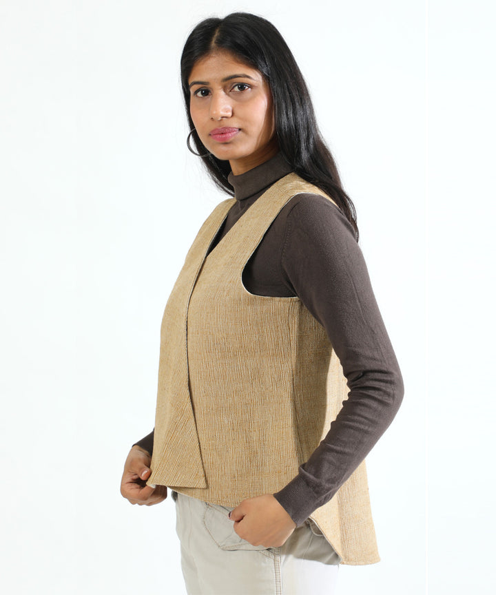 Light brown cascade handwoven woollen short jacket