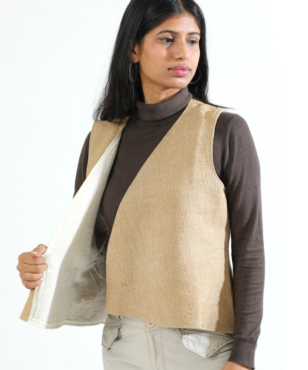 Light brown cascade handwoven woollen short jacket