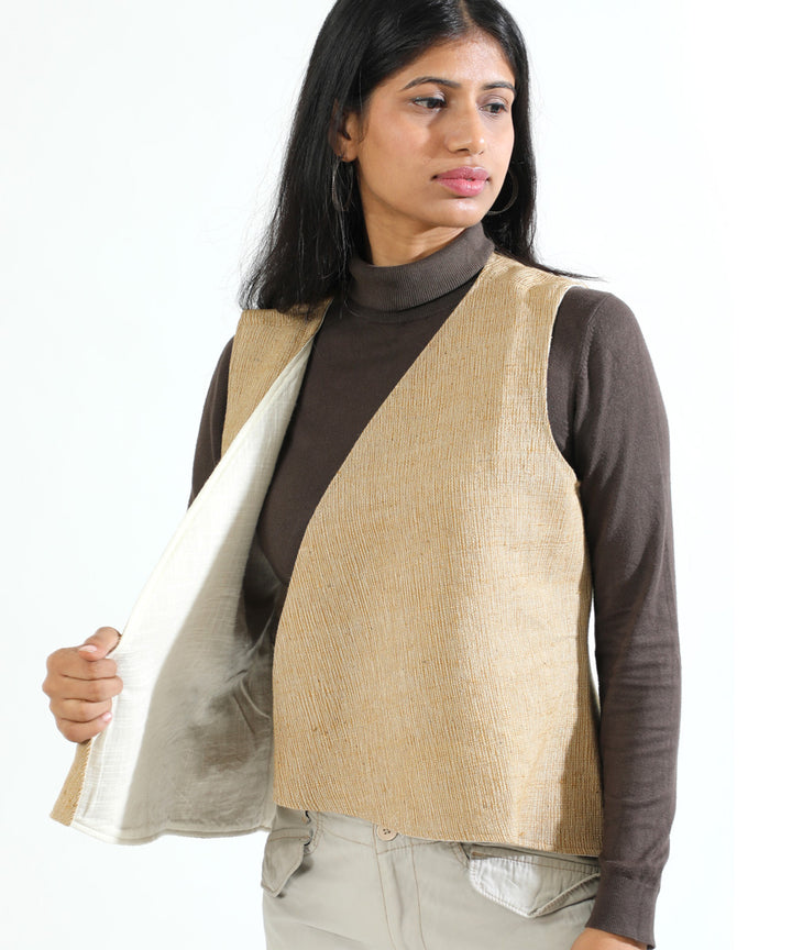 Light brown cascade handwoven woollen short jacket