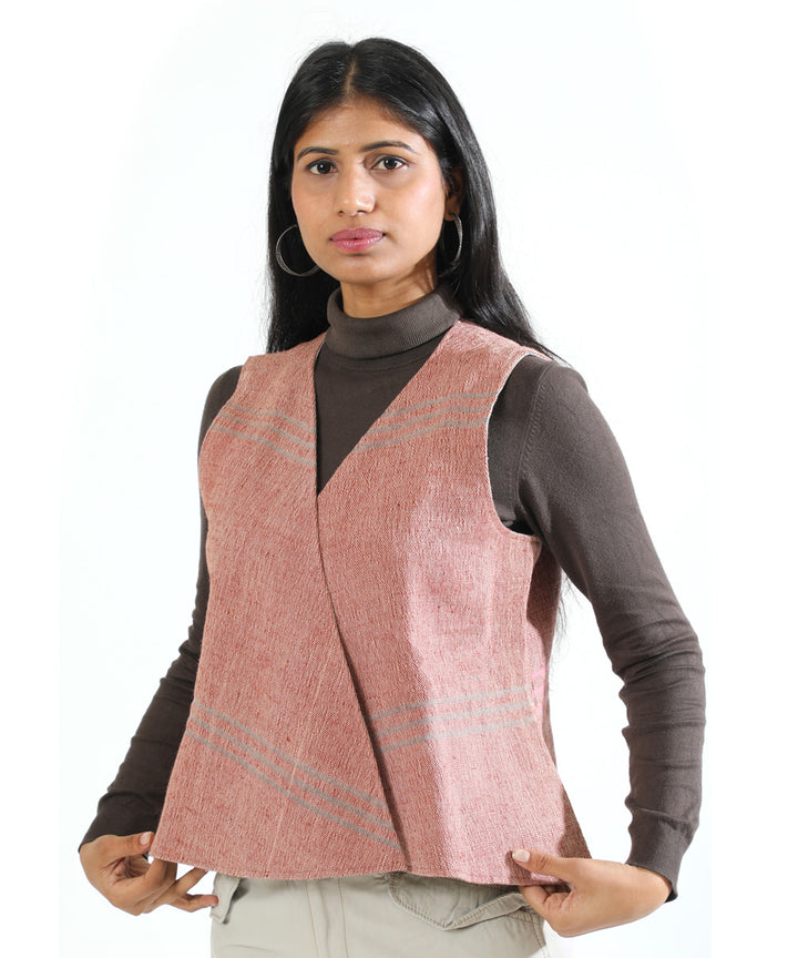 Pink cascade hand woven woollen short jacket