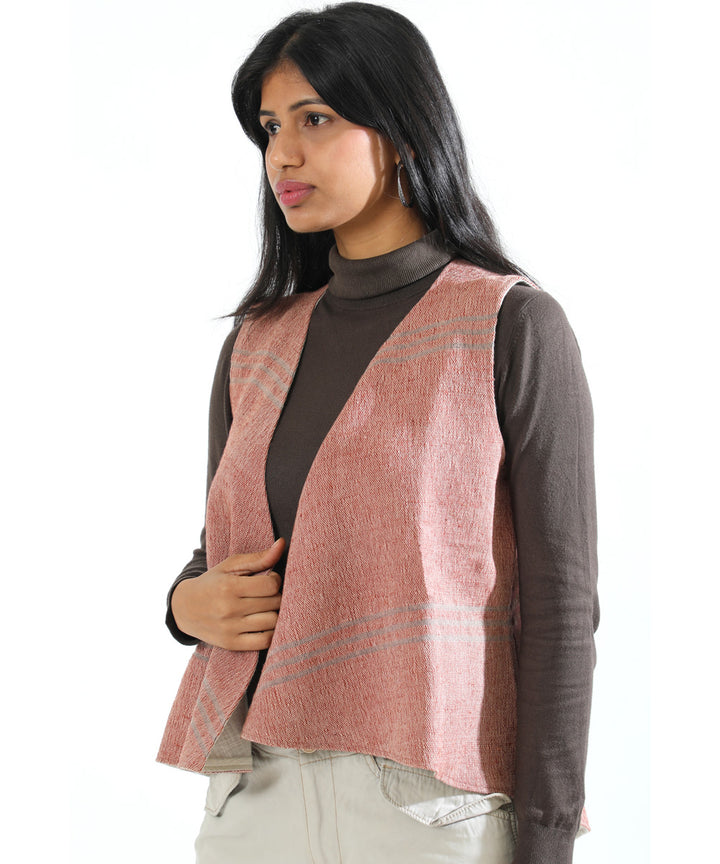 Pink cascade hand woven woollen short jacket