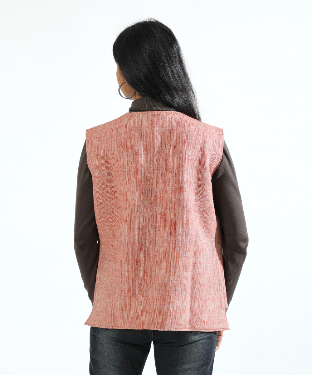 Peach unisex handwoven woollen short jacket