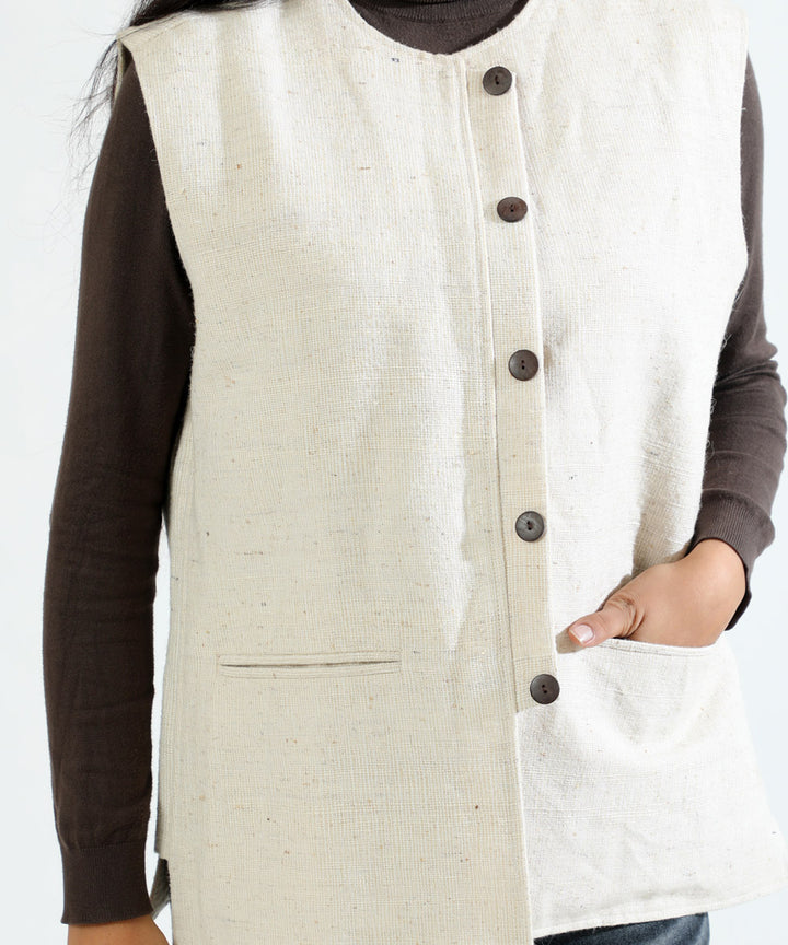 Offwhite unisex handwoven woollen short jacket
