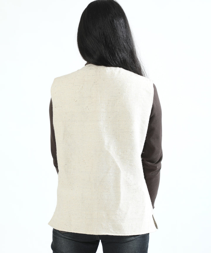 Offwhite unisex handwoven woollen short jacket