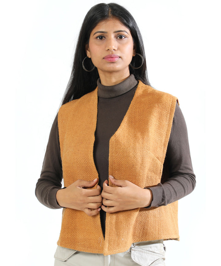 Mustard cascade handwoven woollen short jacket