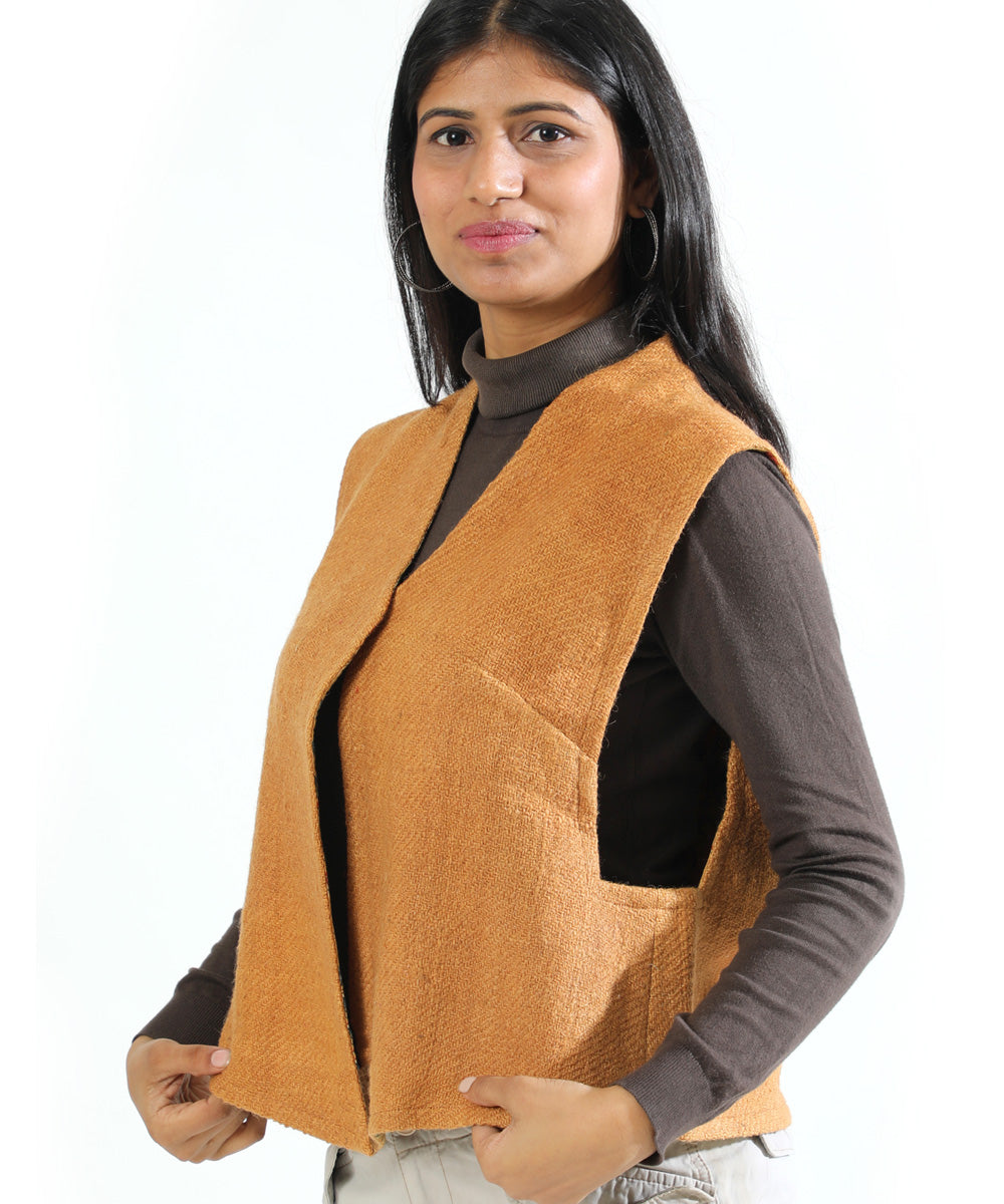 Mustard cascade handwoven woollen short jacket