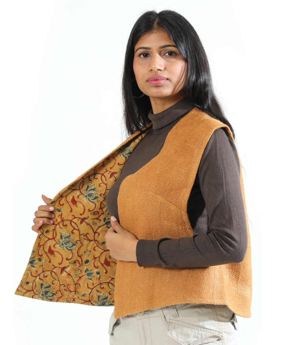 Mustard cascade handwoven woollen short jacket