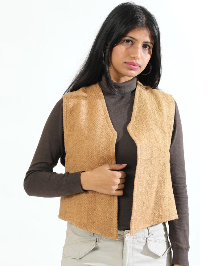 Mustard cascade hand woven woollen short jacket
