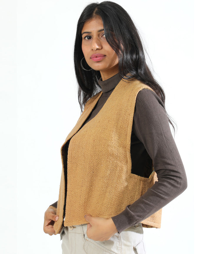 Mustard cascade hand woven woollen short jacket
