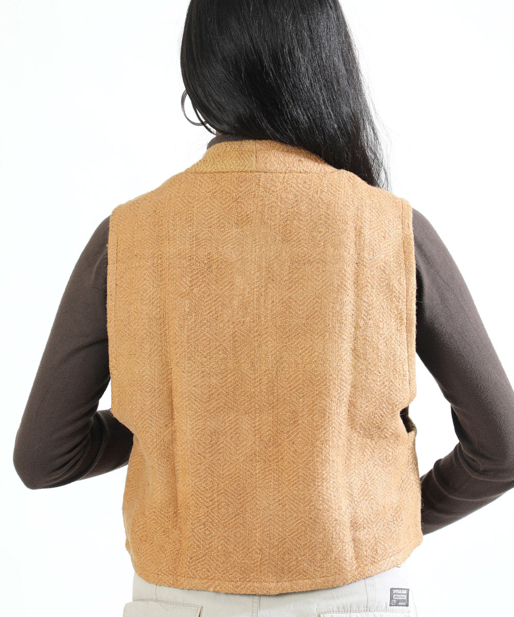 Mustard cascade hand woven woollen short jacket