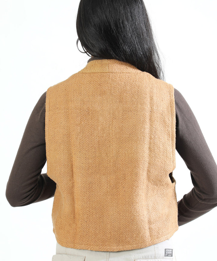 Mustard cascade hand woven woollen short jacket
