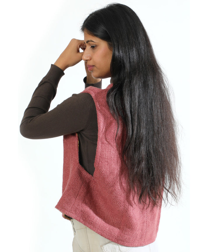 Pink cascade handwoven woollen short jacket