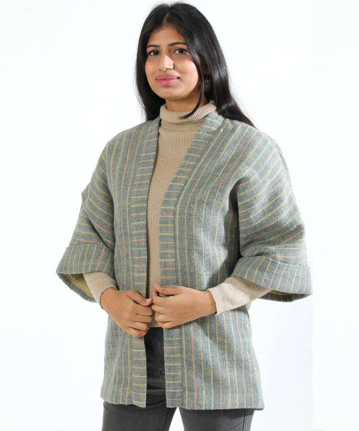 Grey handwoven woollen short jacket with kimono sleeve