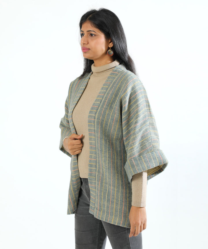 Grey handwoven woollen short jacket with kimono sleeve