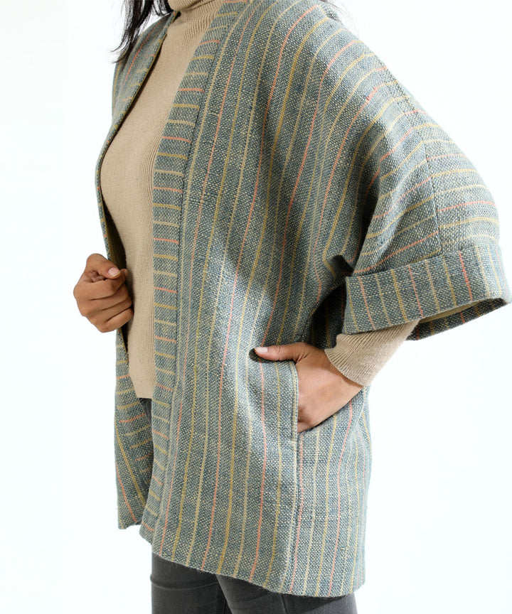 Grey handwoven woollen short jacket with kimono sleeve