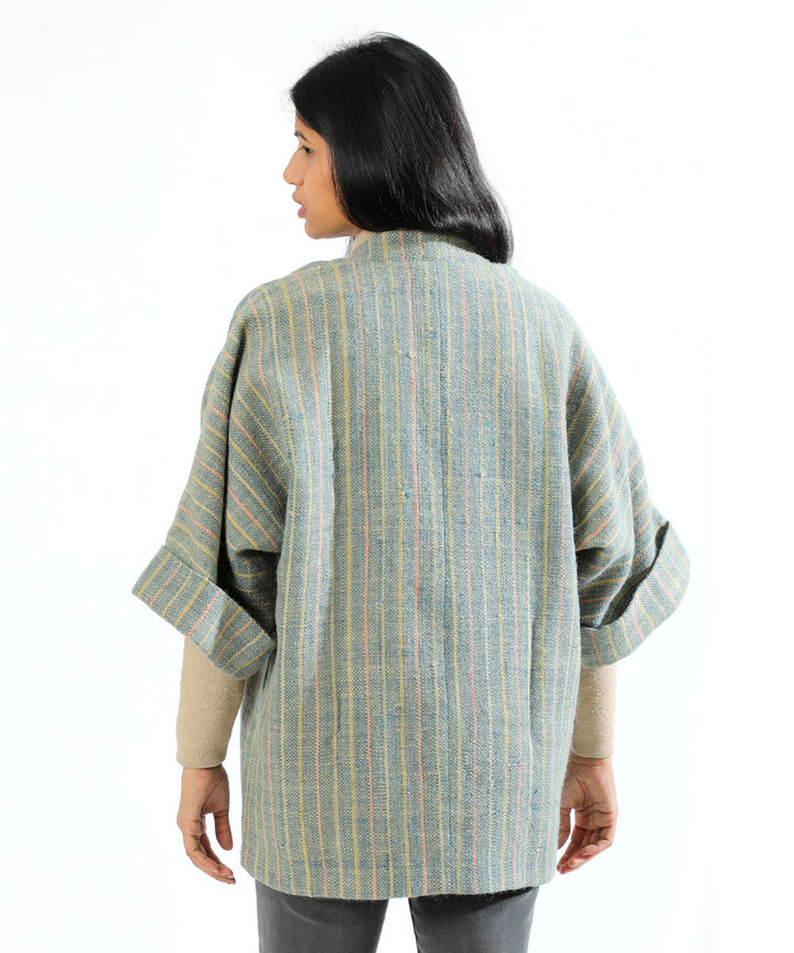 Grey handwoven woollen short jacket with kimono sleeve