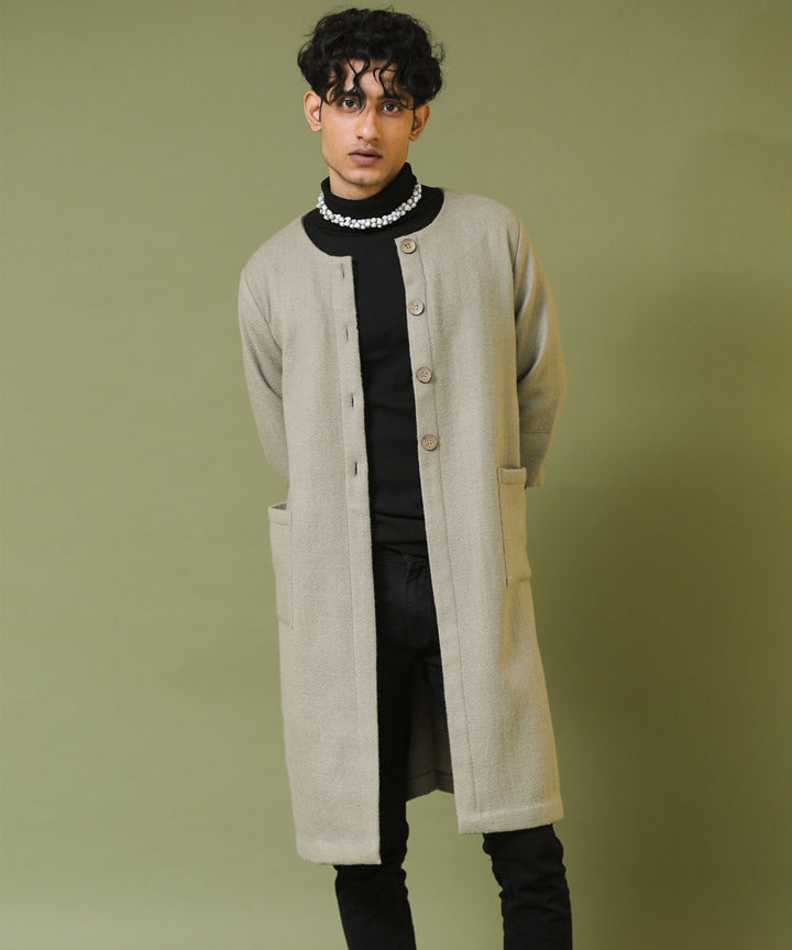 Grey handwoven woollen long jacket