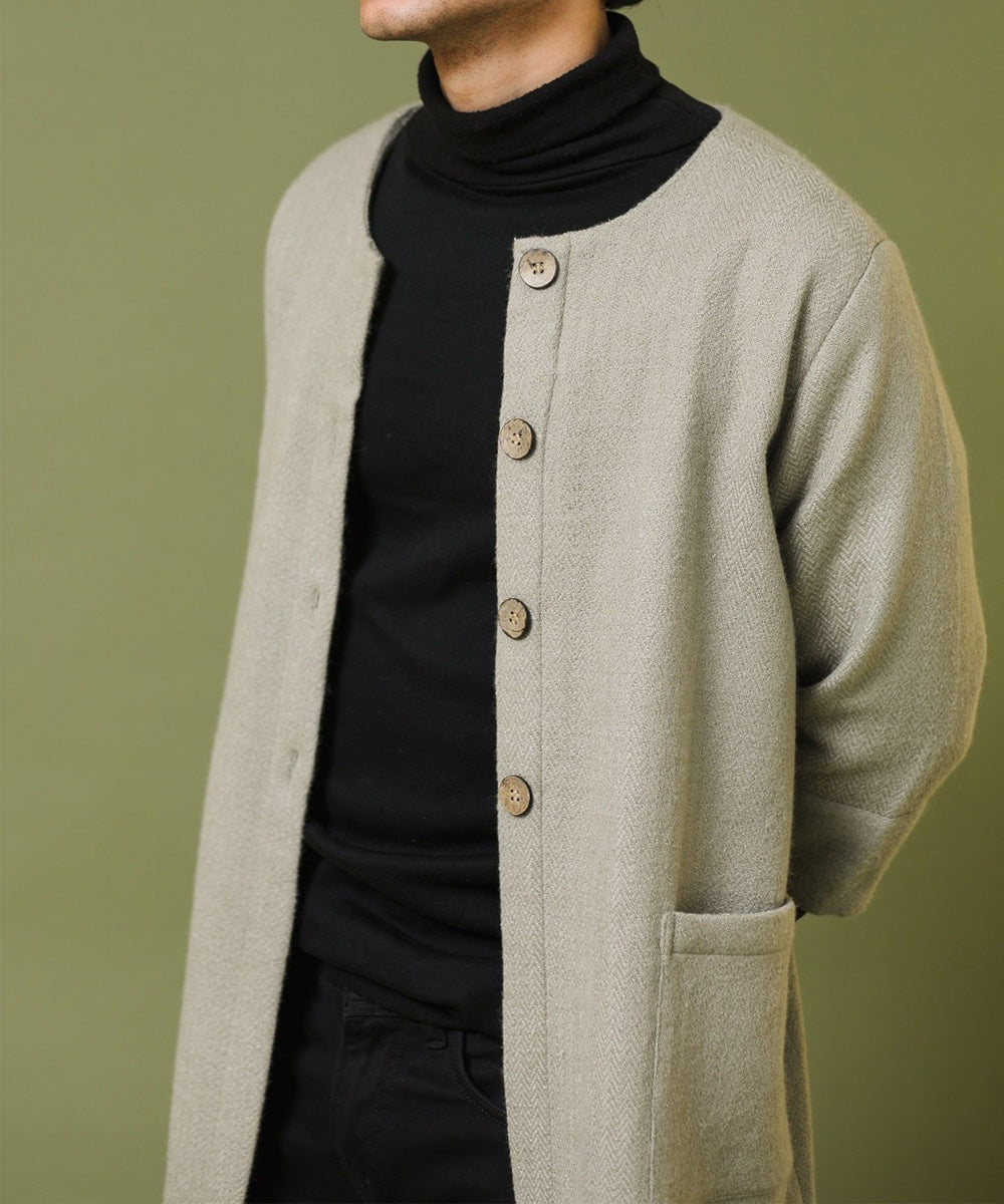 Grey handwoven woollen long jacket