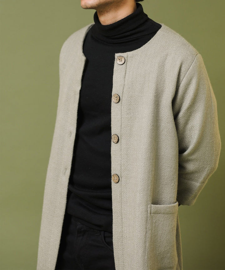 Grey handwoven woollen long jacket