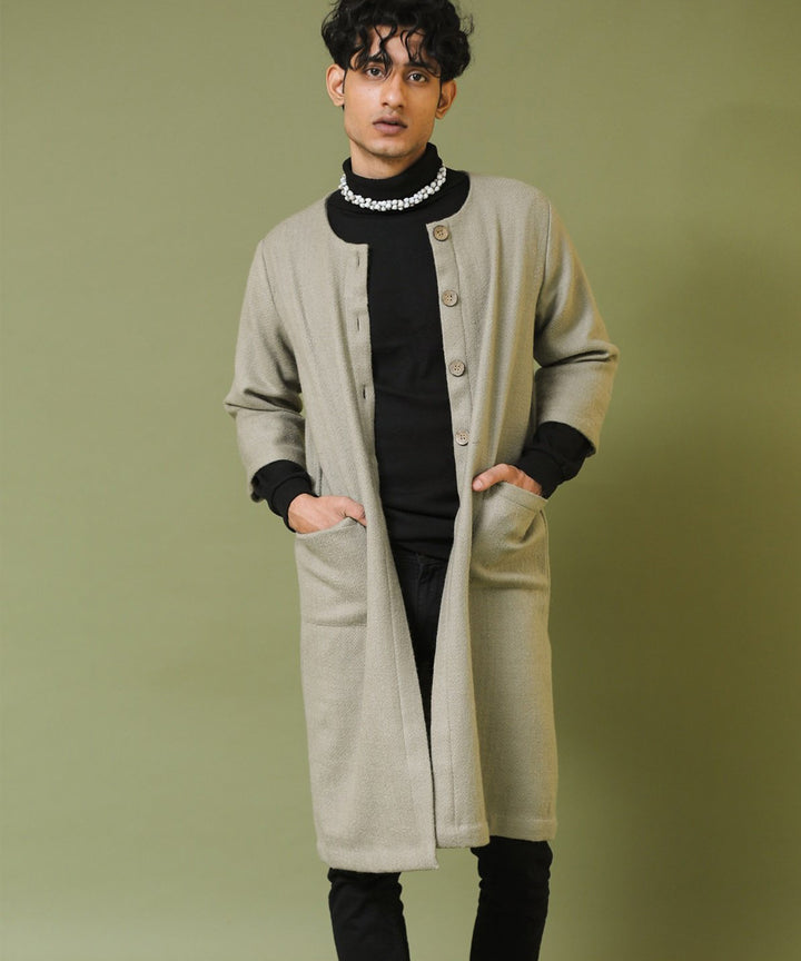 Grey handwoven woollen long jacket
