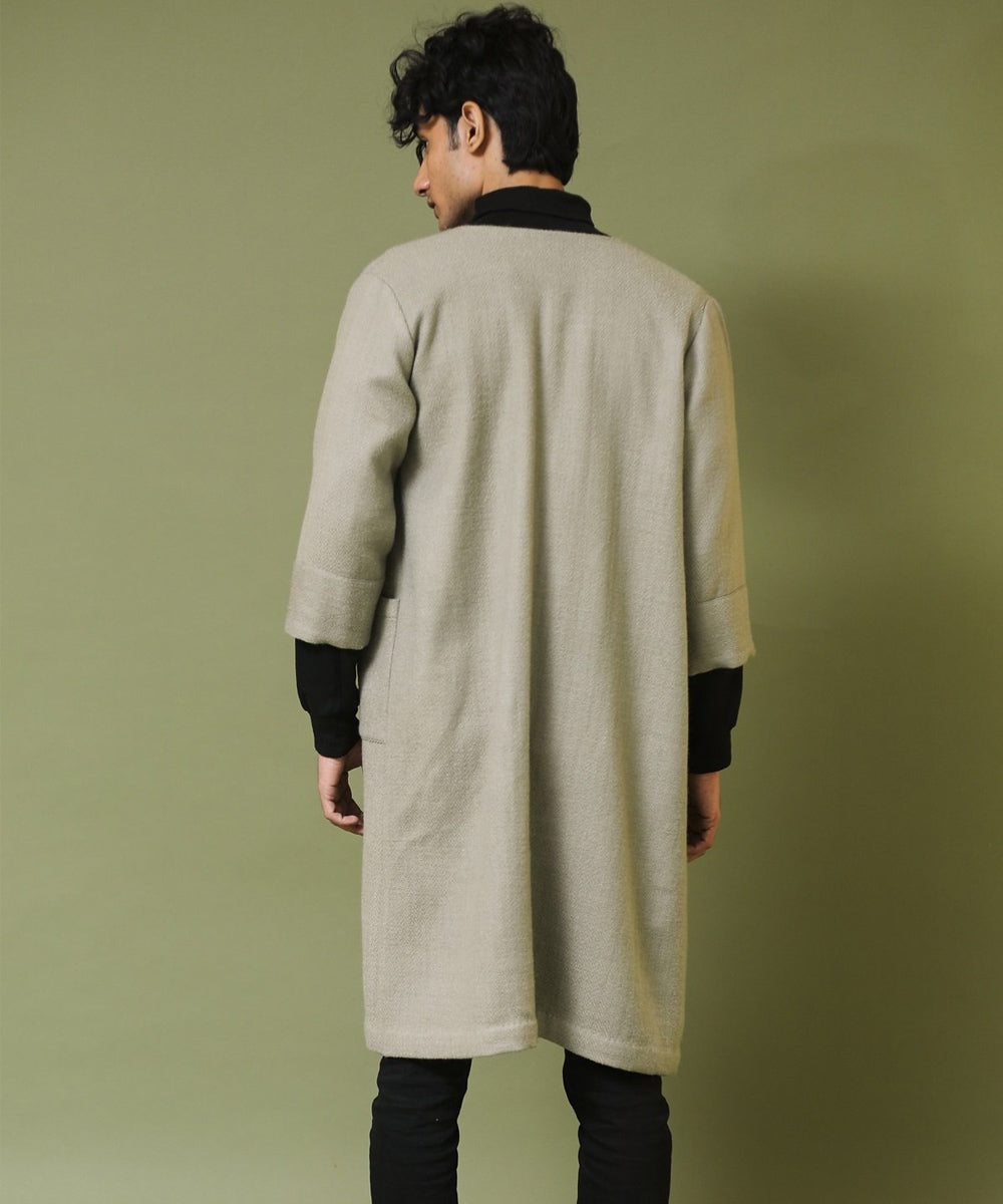 Grey handwoven woollen long jacket