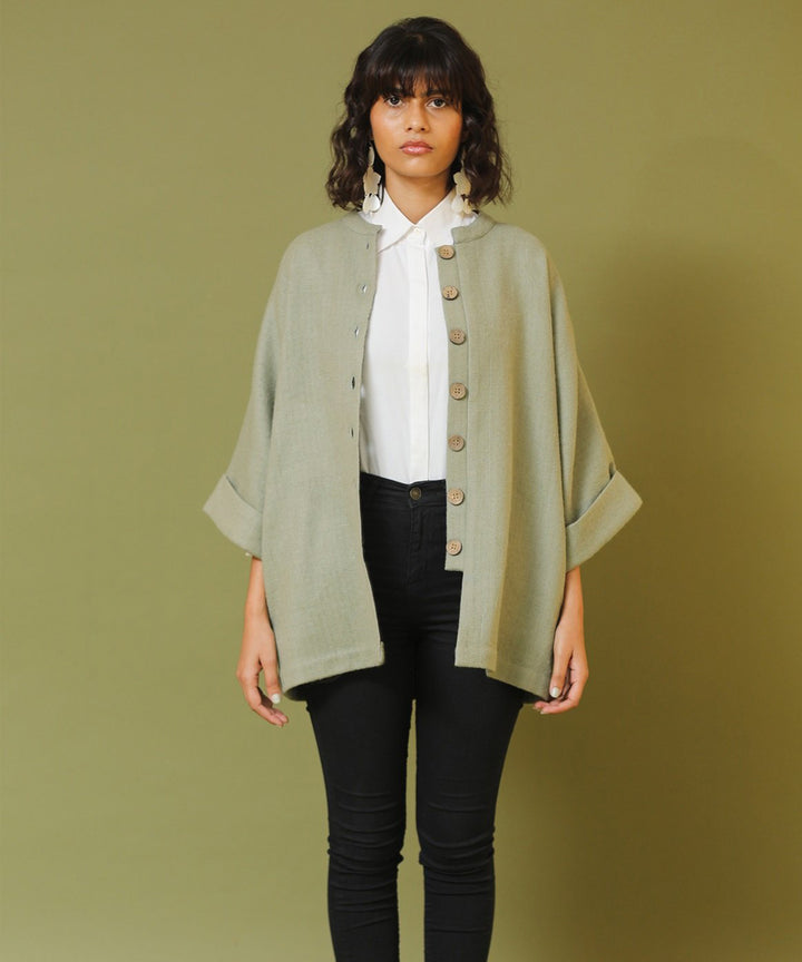 Olive handwoven woollen short jacket
