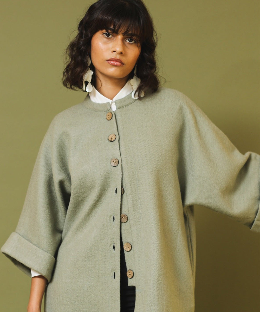 Olive handwoven woollen short jacket