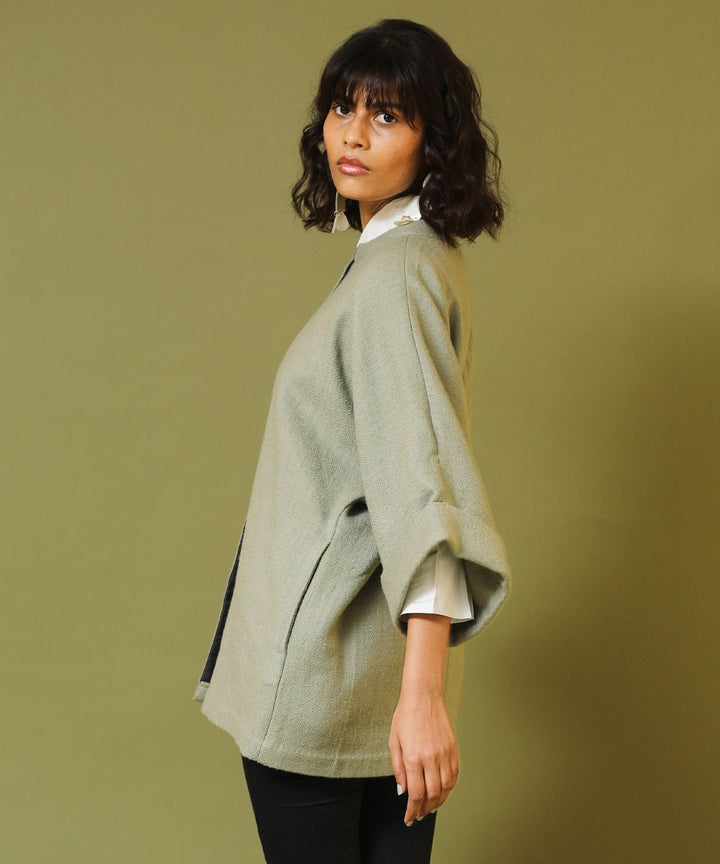 Olive handwoven woollen short jacket