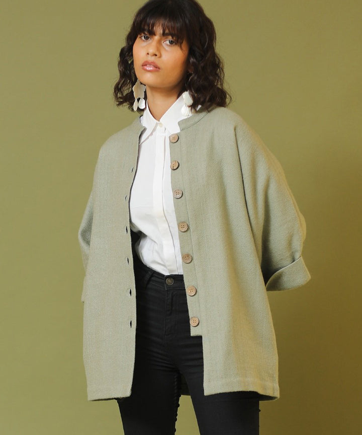 Olive handwoven woollen short jacket