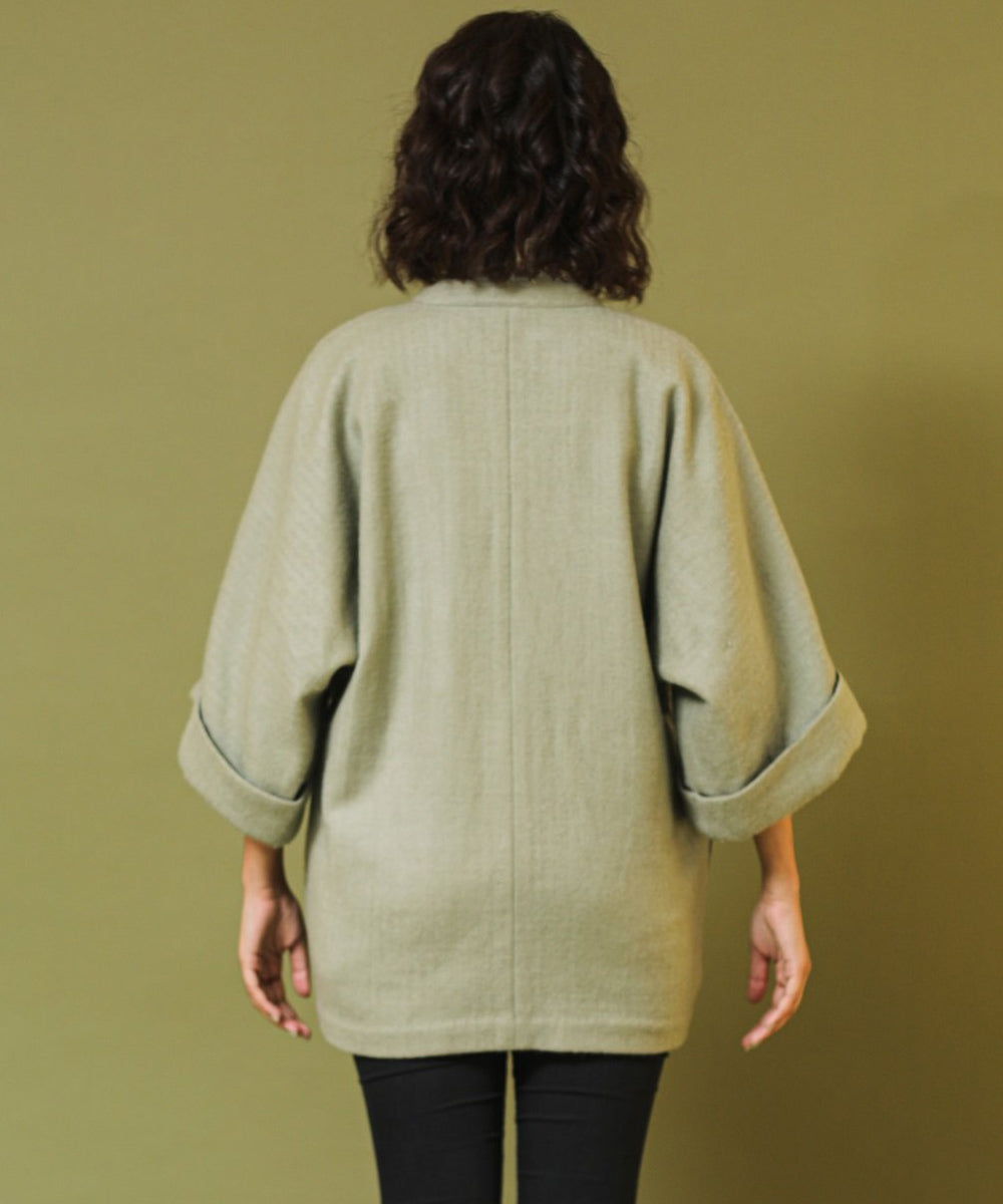 Olive handwoven woollen short jacket