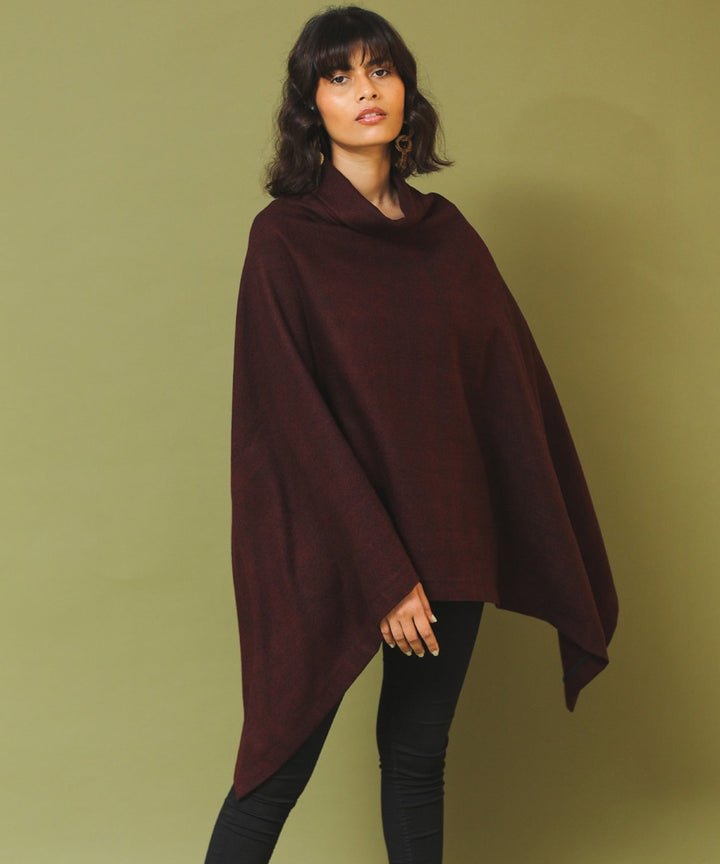 Maroon handwoven woollen poncho