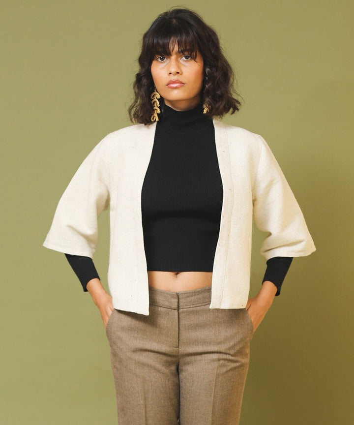 Offwhite handloom unisex woollen jacket