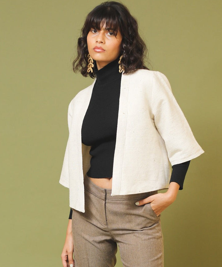Offwhite handloom unisex woollen jacket