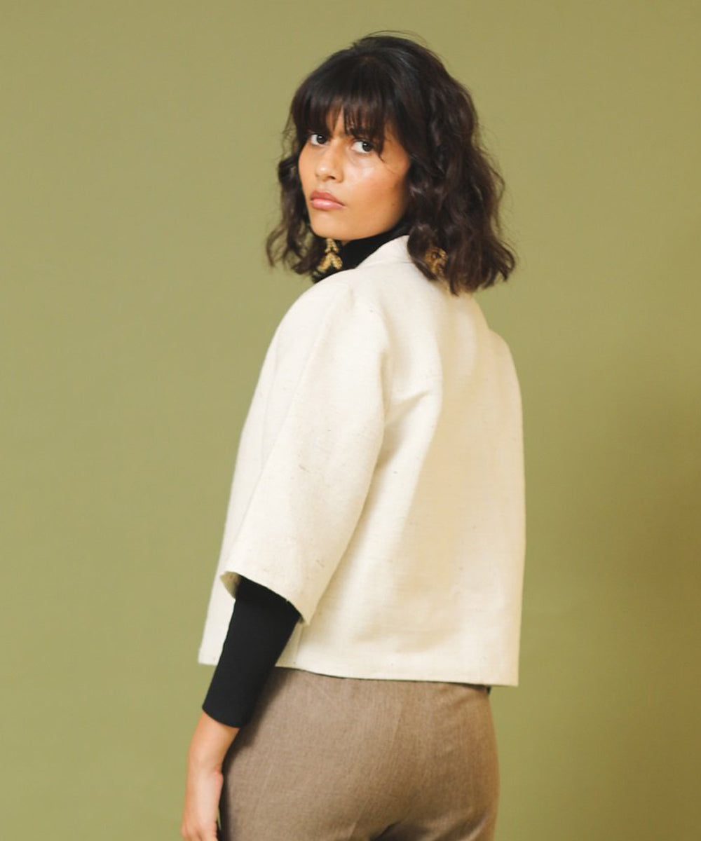 Offwhite handloom unisex woollen jacket