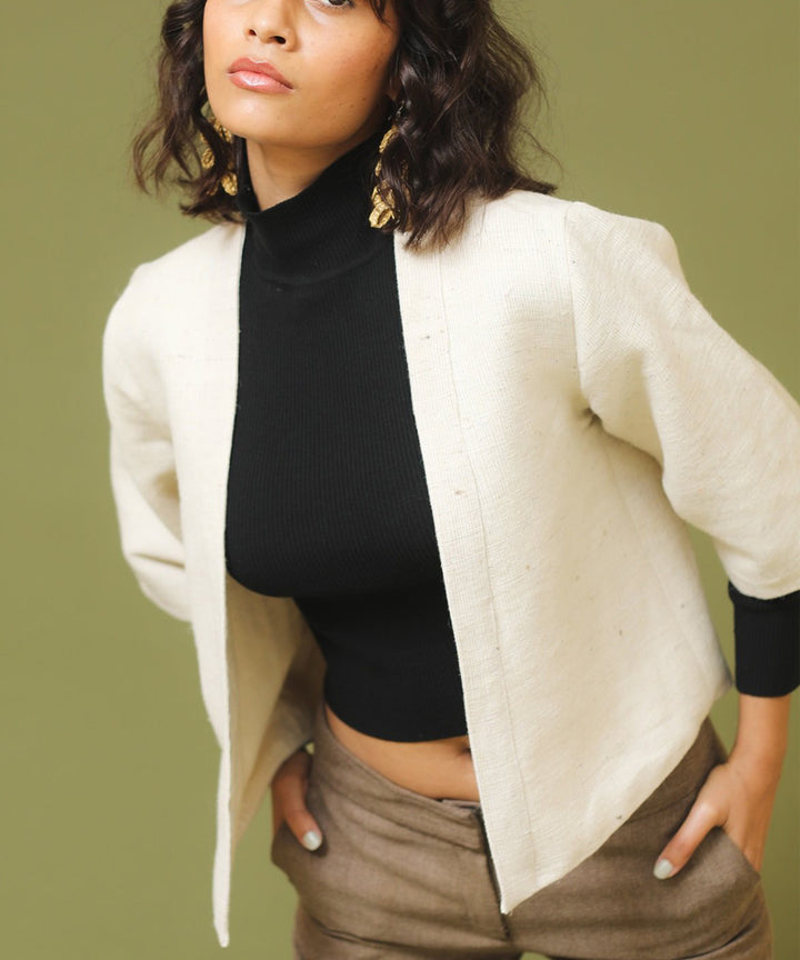 Offwhite handloom unisex woollen jacket