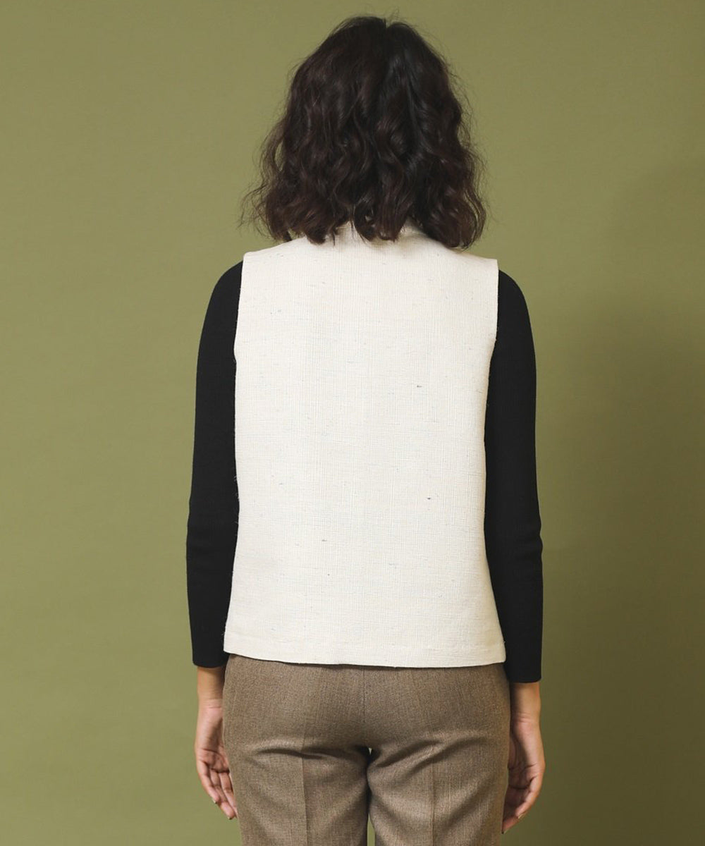 Offwhite handspun and woven unisex woollen sleeveless jackets