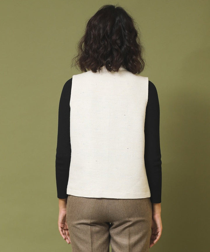 Offwhite handspun and woven unisex woollen sleeveless jackets
