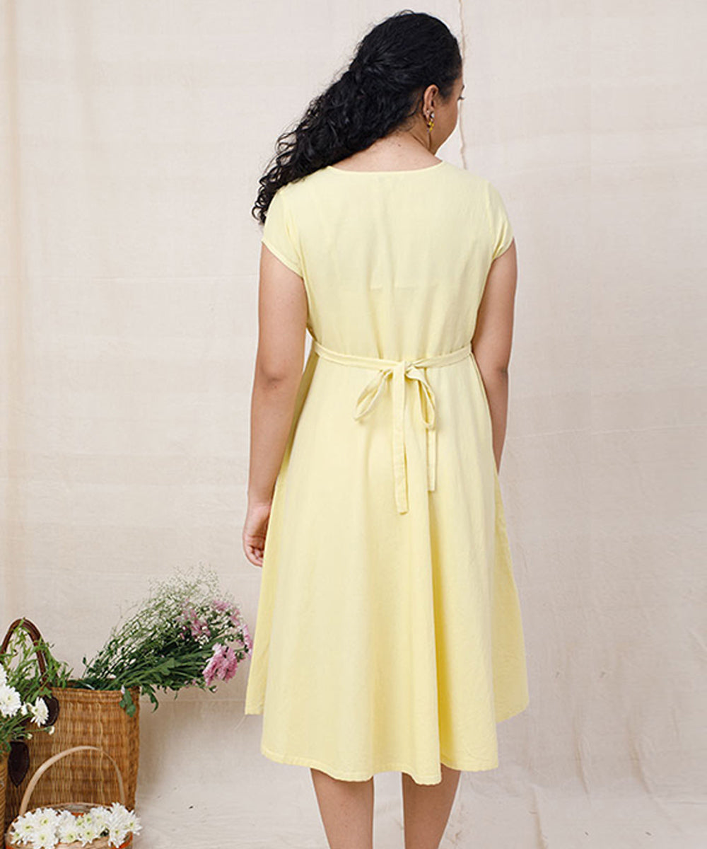 Yellow handcrafted cotton overlap dress