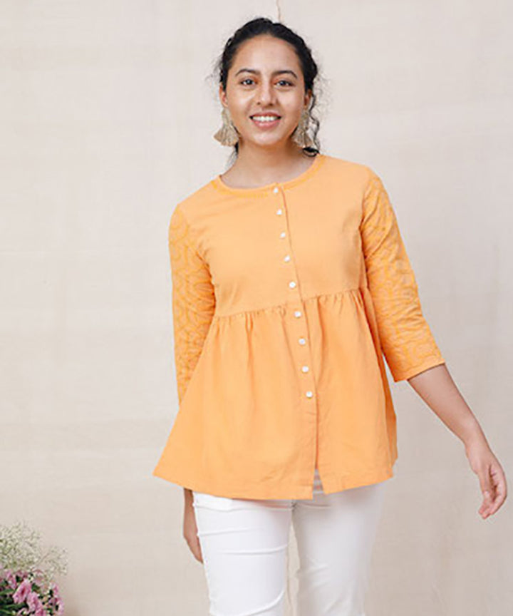 Orange hand embroidered cotton top