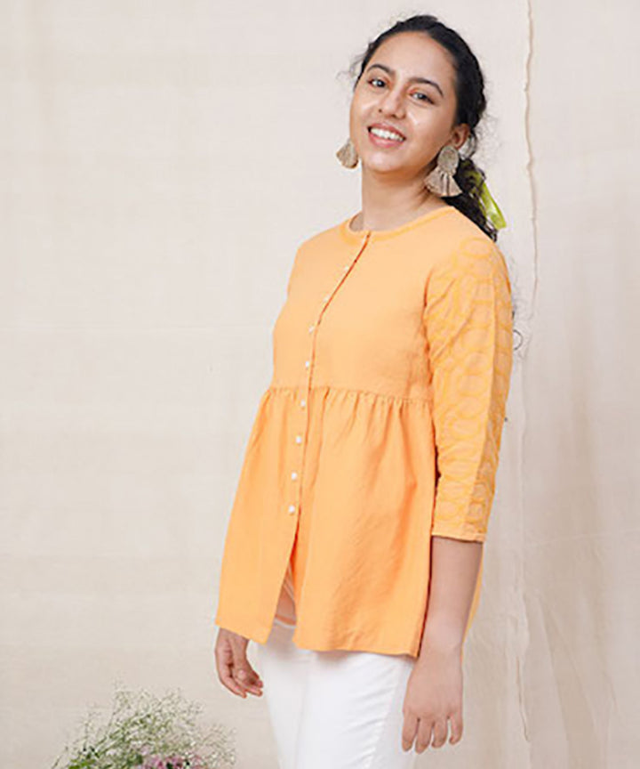 Orange hand embroidered cotton top