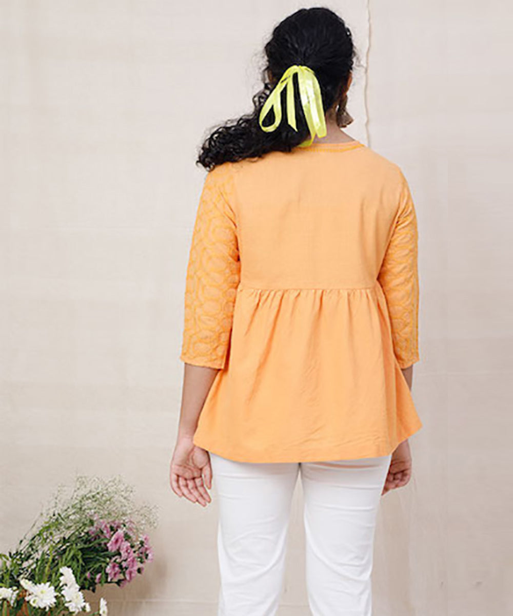 Orange hand embroidered cotton top
