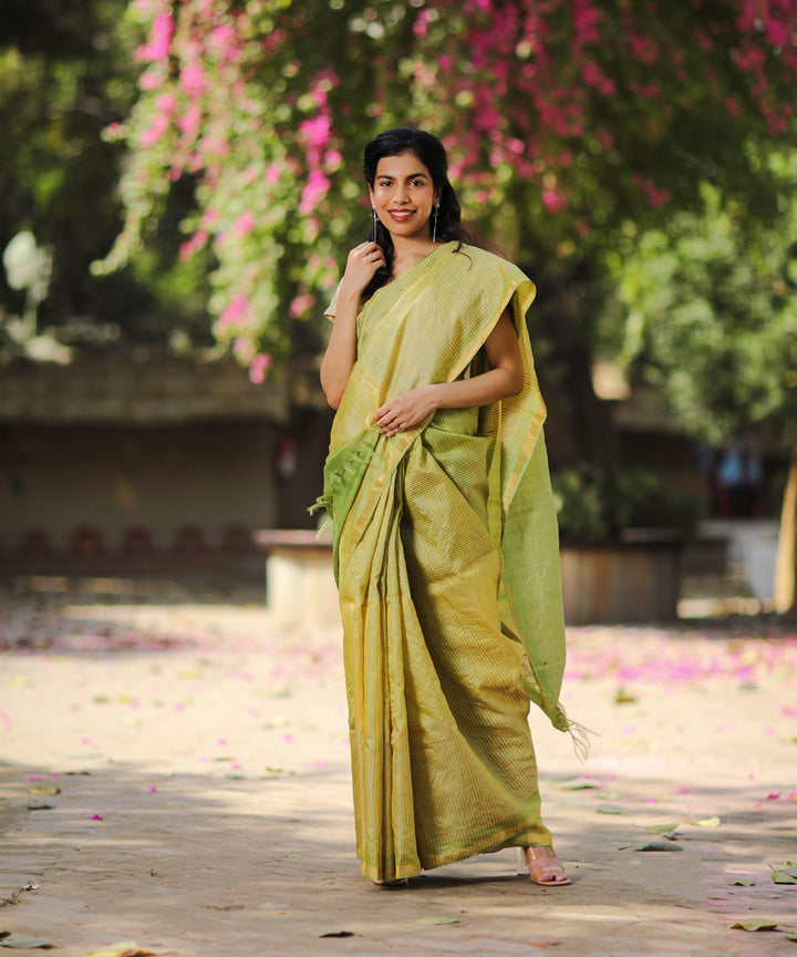 Olive green tussar silk handwoven saree