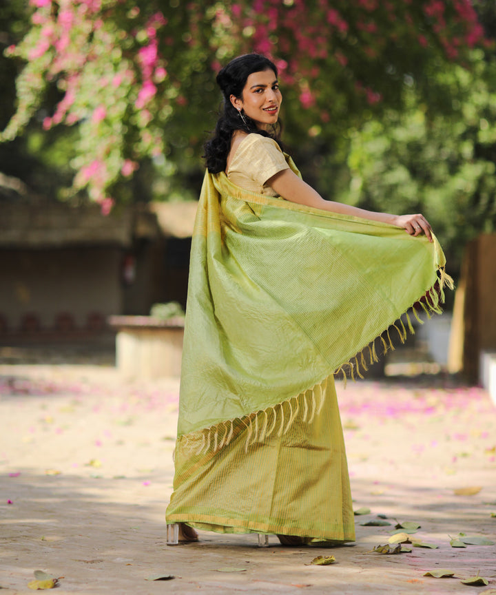 Olive green tussar silk handwoven saree