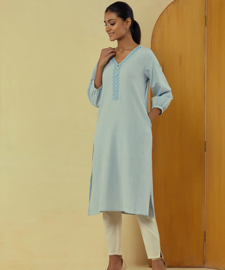 Rangsutra liana powder blue classic kurta with embroidery