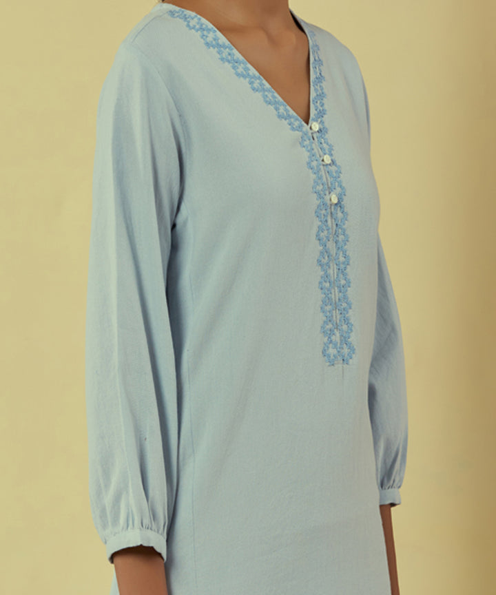 Rangsutra liana powder blue classic kurta with embroidery