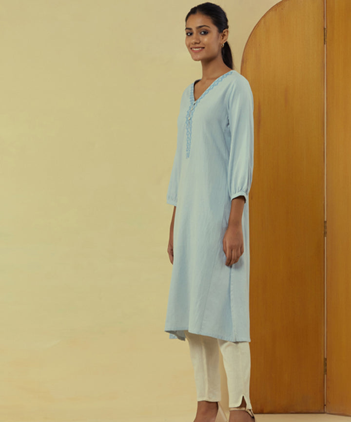 Rangsutra liana powder blue classic kurta with embroidery
