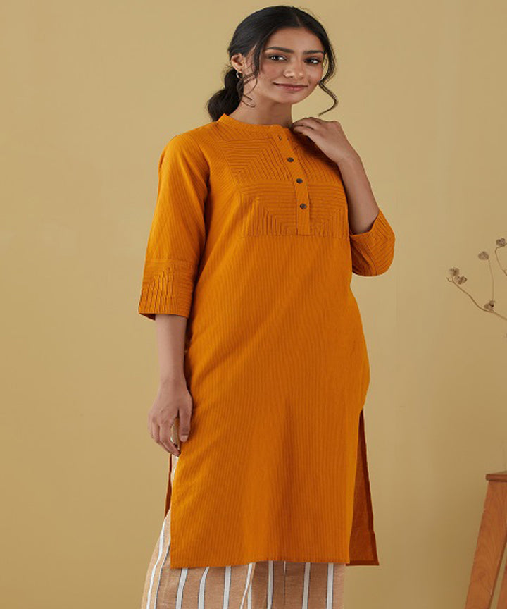 Rangsutra rené mustard long kurta with patterned yoke
