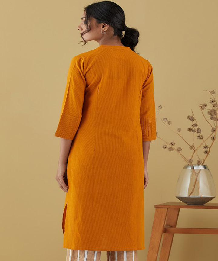 Rangsutra rené mustard long kurta with patterned yoke